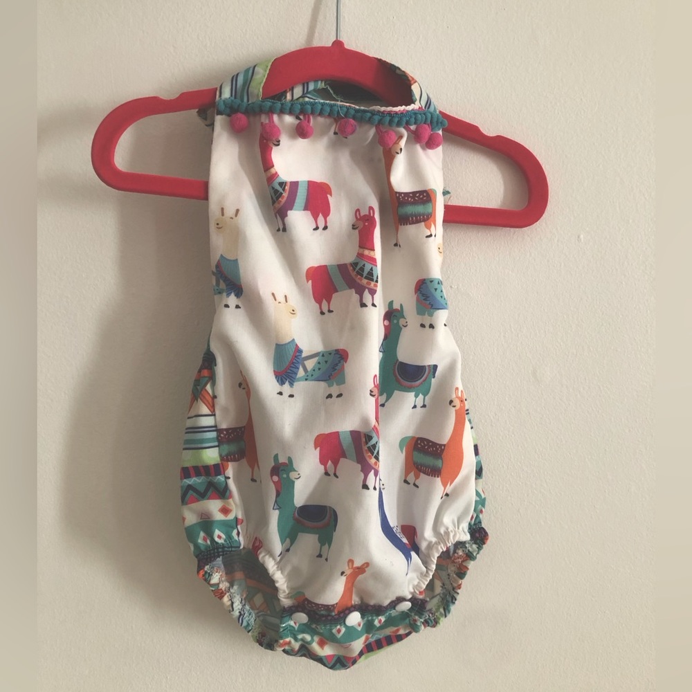 Adorable Baby’s Halter Suit - Colorful Llamas Baby Romper